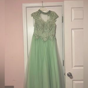 Teal Tulle Ballgown Style Prom Dress with Corset Back